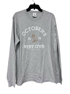 New OVO October's Very Own Collegiate Logo‎ Grey Long Sleeve Tee Pearl Grey